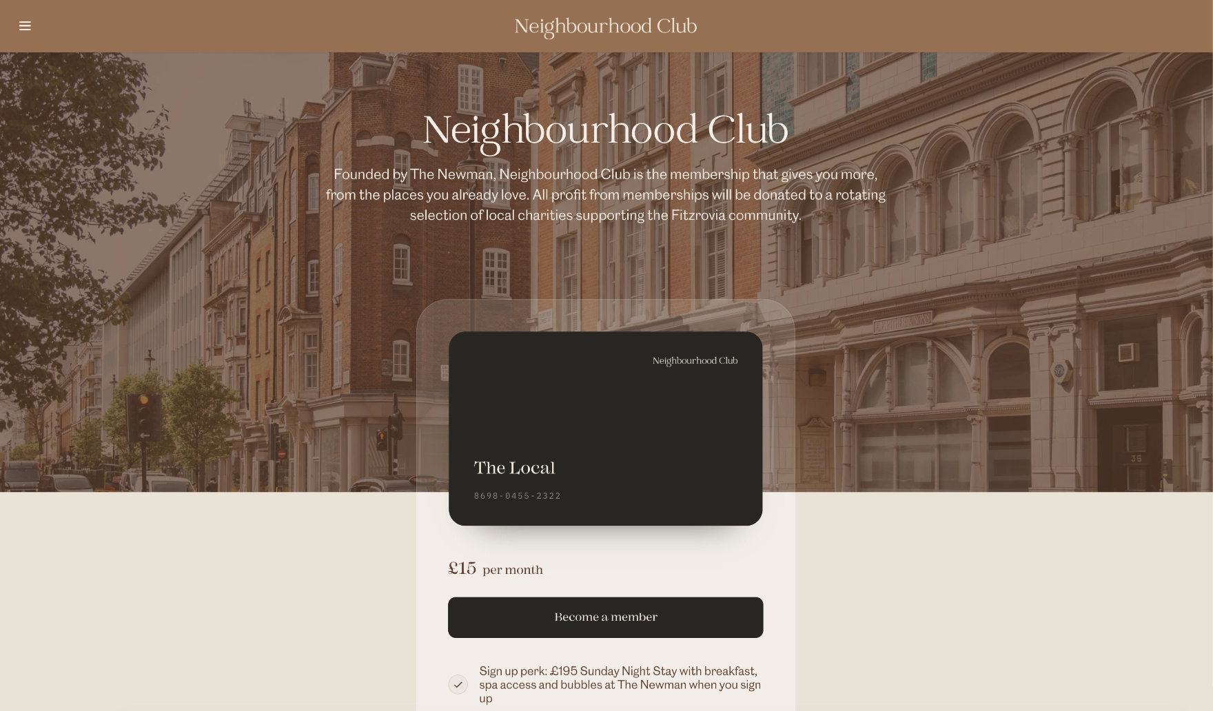 Neighbourhood Club signup page