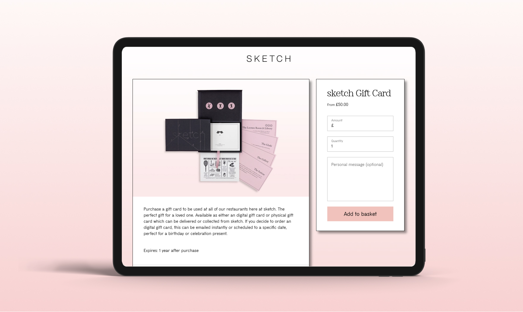 sketch London's branded gift card store 